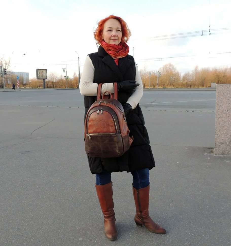 Рюкзак женский Natalia Kalinovskaya Р-43.602-1 «Леона» коричневый/рыжий гладкий Рюкзак женский Natalia Kalinovskaya Р-43.602-1 «Леона» коричневый/рыжий гладкий