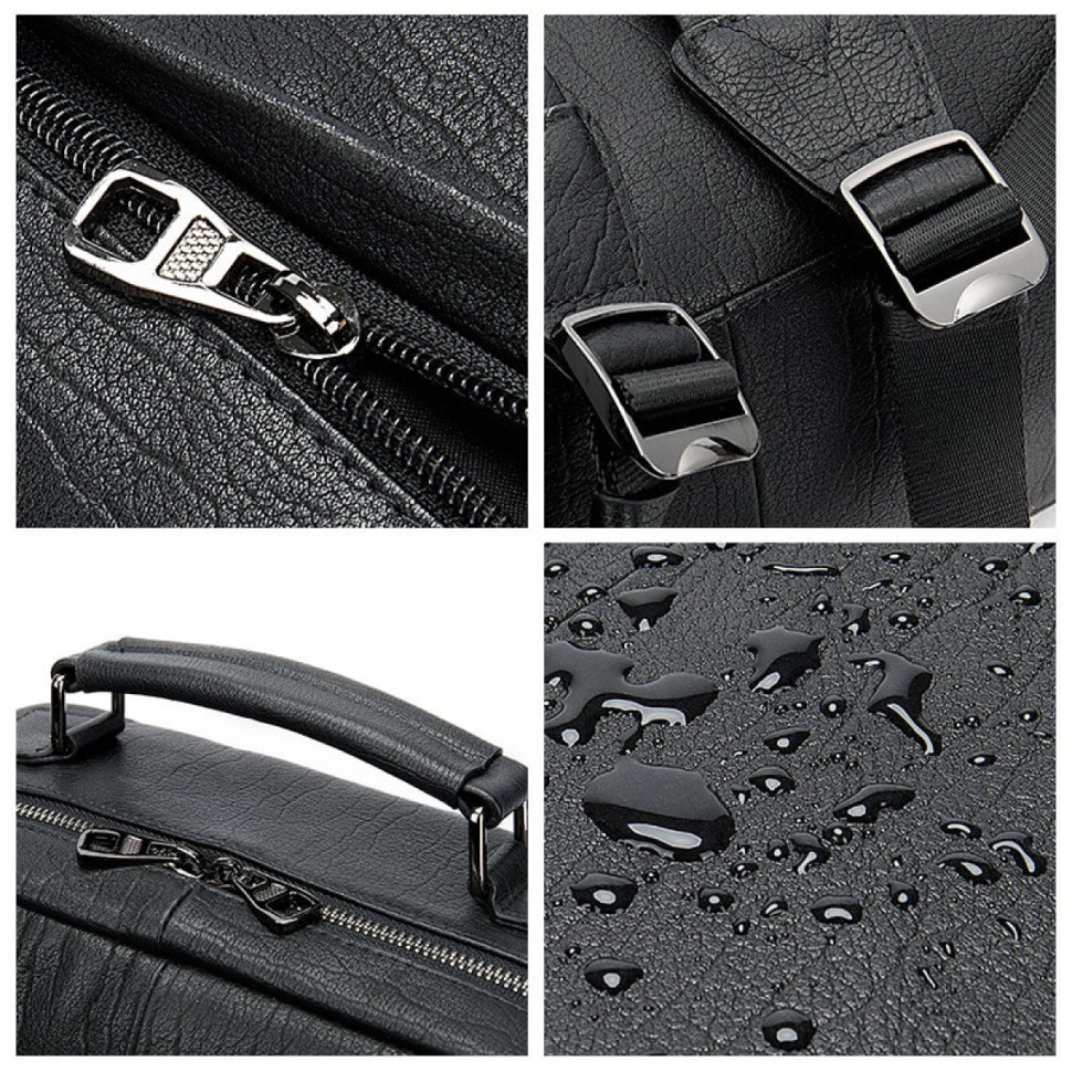 Большой мужской рюкзак из натуральной кожи 8723 чёрный