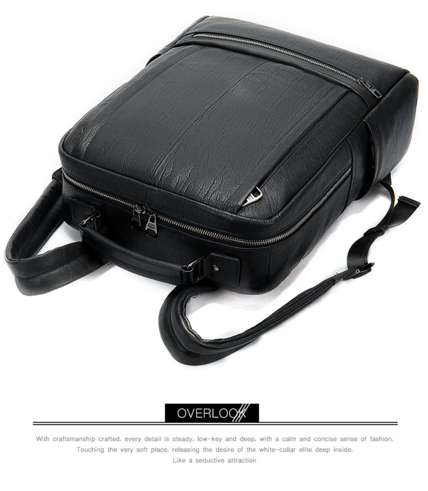 Большой мужской рюкзак из натуральной кожи 8723 чёрный