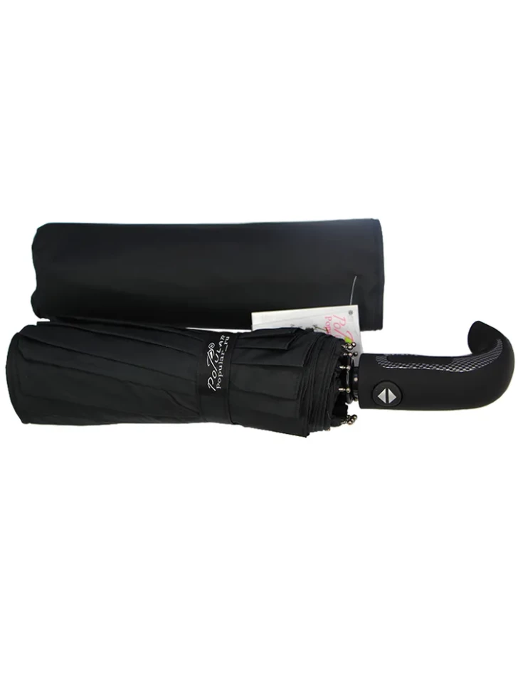 Зонт мужской Popular 2600-MN 12 спиц чёрный, полный автомат, ручка крюк пластик