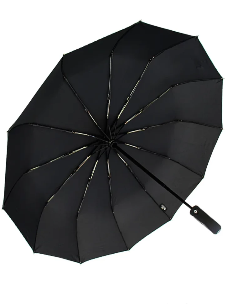 Зонт мужской Popular 2600-MN 12 спиц чёрный, полный автомат, ручка крюк пластик