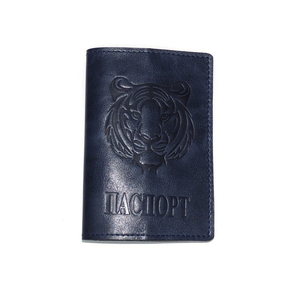 Обложка для паспорта кожаная Синий, Тигр Обложка для паспорта кожаная Синий, Тигр