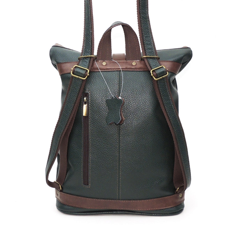 Кожаная сумка-рюкзак Natalia Kalinovskaya "Илайн" зеленая/коричневая