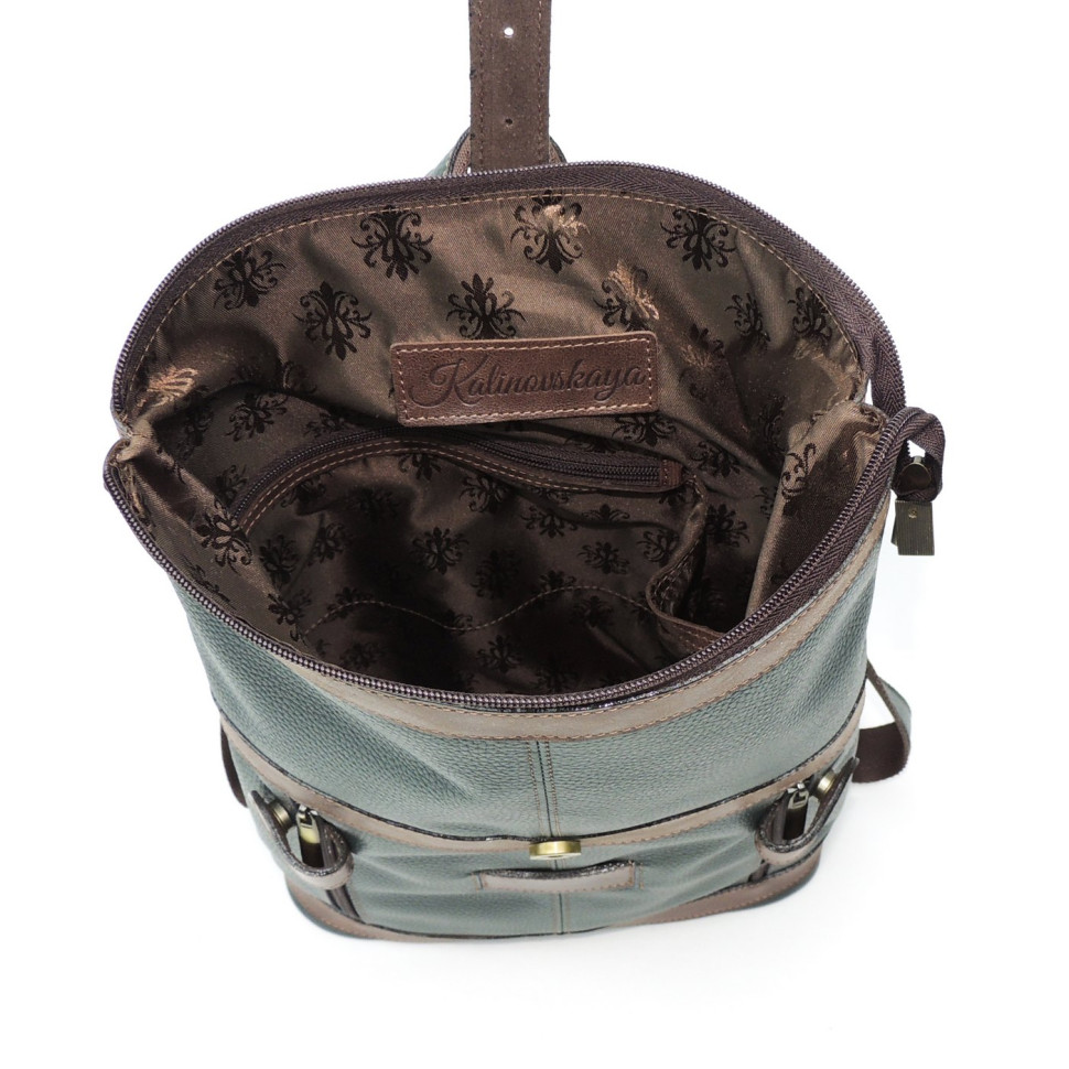 Кожаная сумка-рюкзак Natalia Kalinovskaya "Илайн" зеленая/коричневая