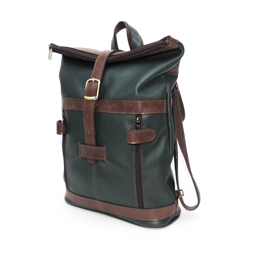 Кожаная сумка-рюкзак Natalia Kalinovskaya "Илайн" зеленая/коричневая