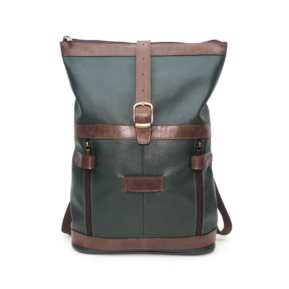 Кожаная сумка-рюкзак Natalia Kalinovskaya "Илайн" зеленая/коричневая
