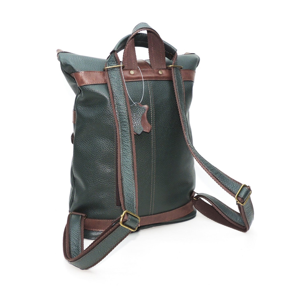 Кожаная сумка-рюкзак Natalia Kalinovskaya "Илайн" зеленая/коричневая
