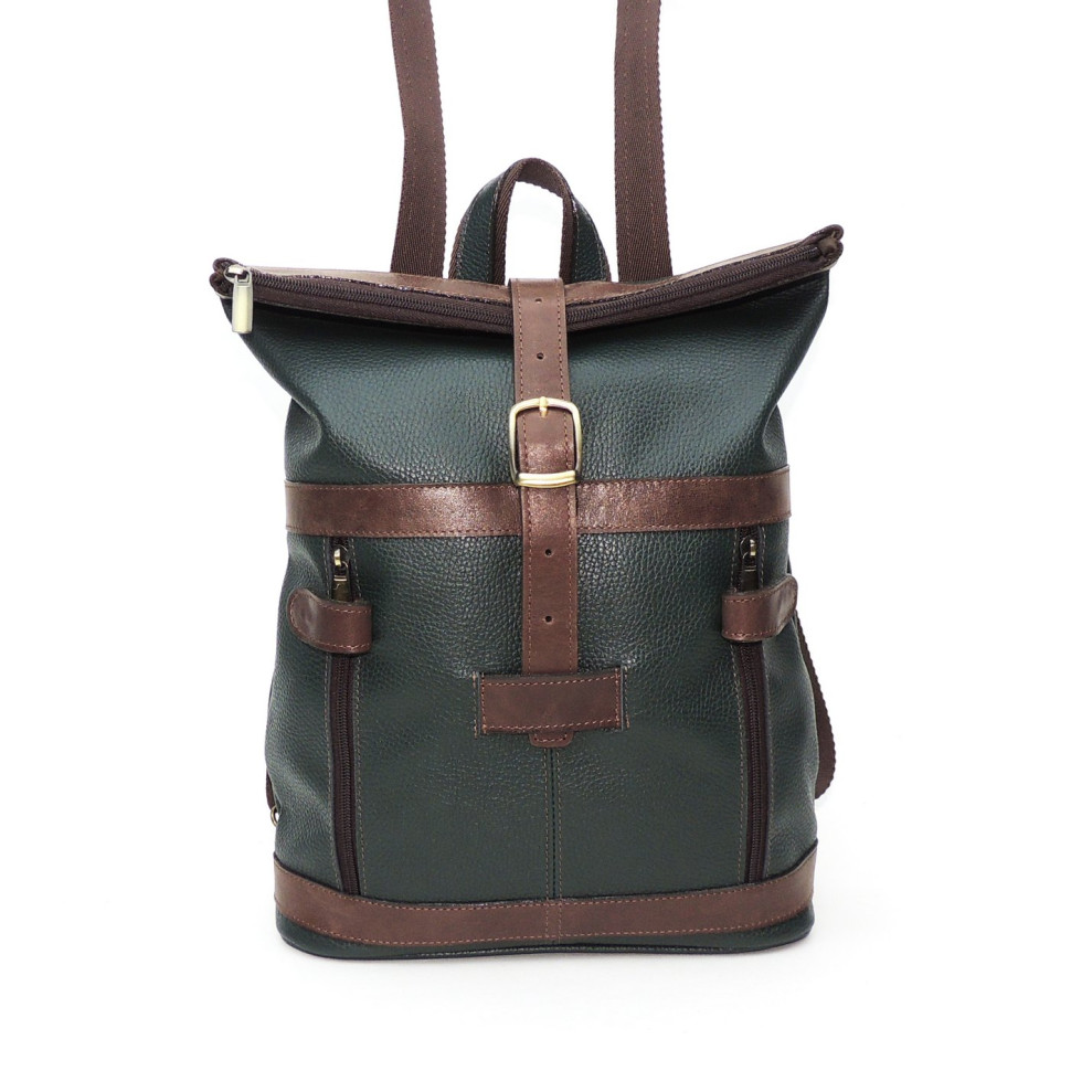 Кожаная сумка-рюкзак Natalia Kalinovskaya "Илайн" зеленая/коричневая