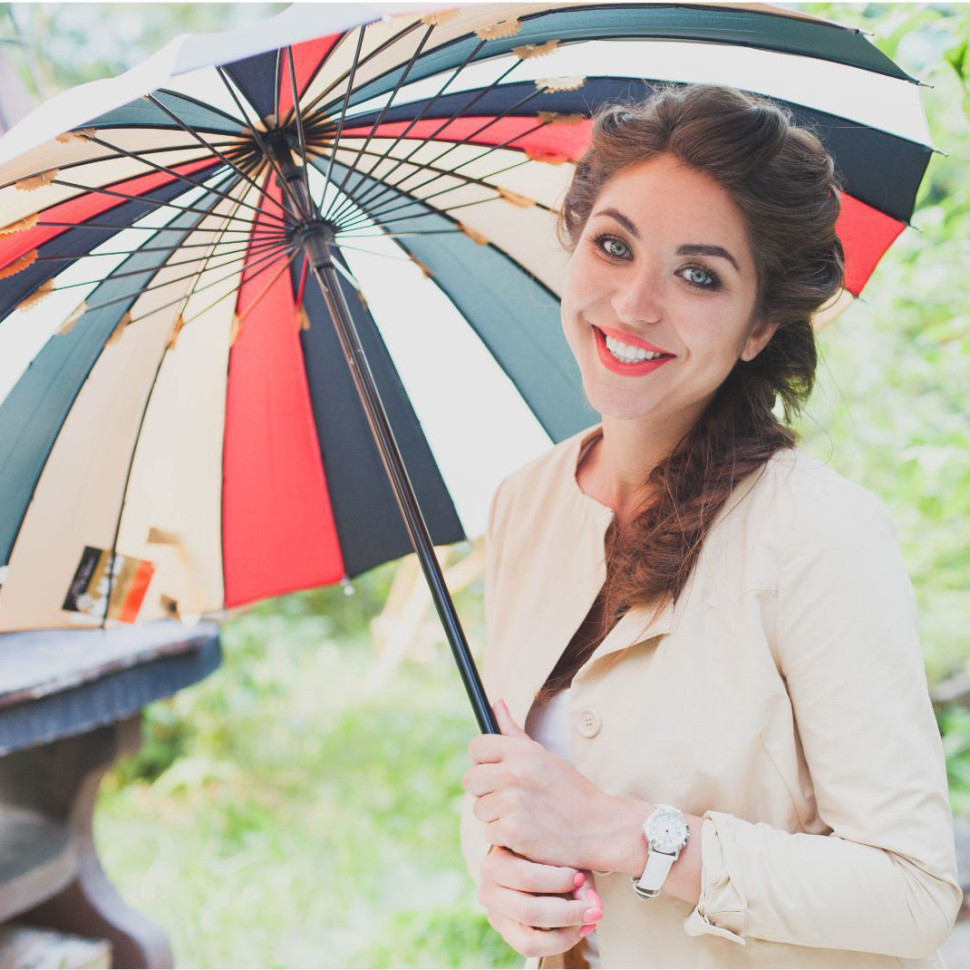 Зонт-трость Три Слона 2110 тёмно-розовый/серый, полуавтомат, 16 спиц Зонт-трость Три Слона 2110 тёмно-розовый/серый, полуавтомат, 16 спиц